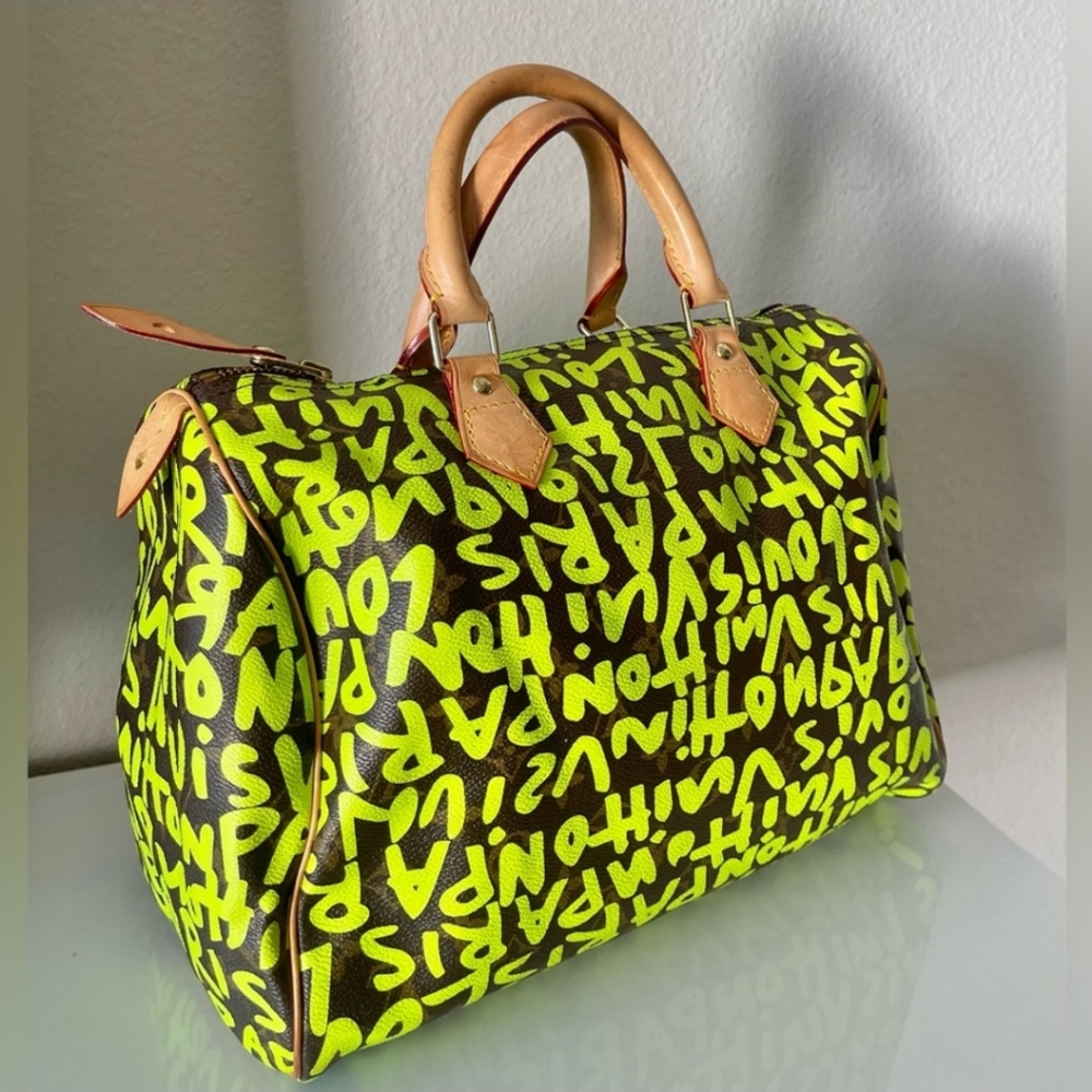 LOUIS VUITTON X Stephen Spriuse Monogram Graffiti Speedy 30 neon green LV bag - Picture 3 of 16
